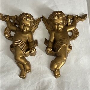 Gold Cherub Wall Decor Set Vtg